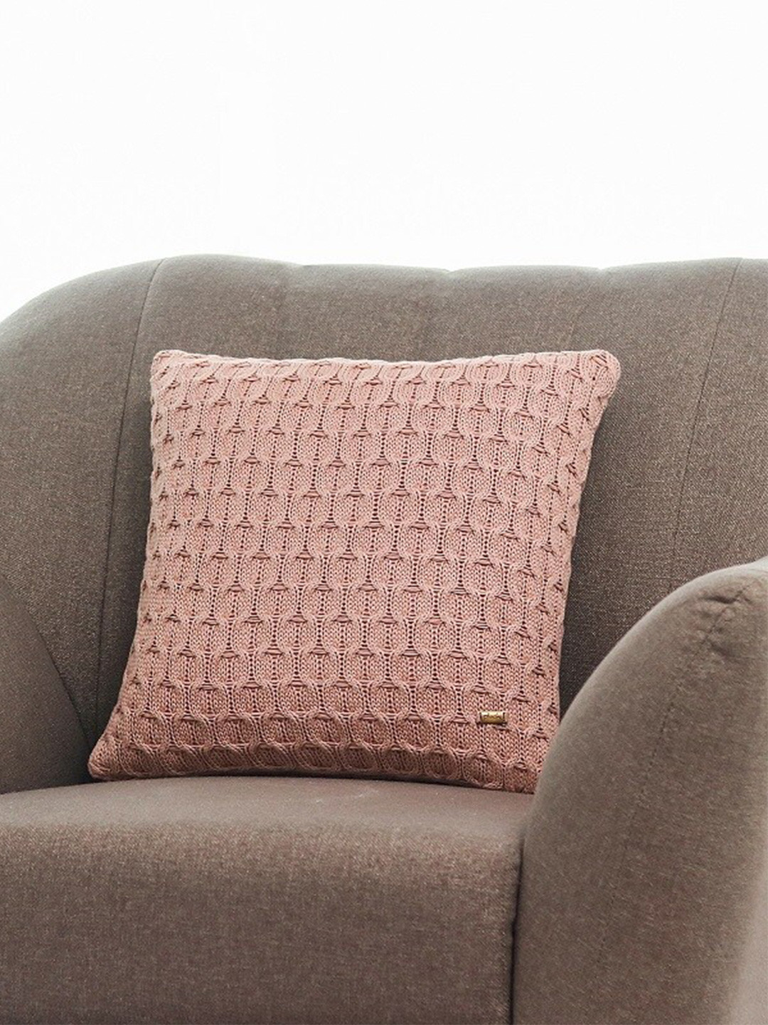 Pluchi Pink Self Design Cotton Breathable Embroidered Square Cushion Cover -16x16In