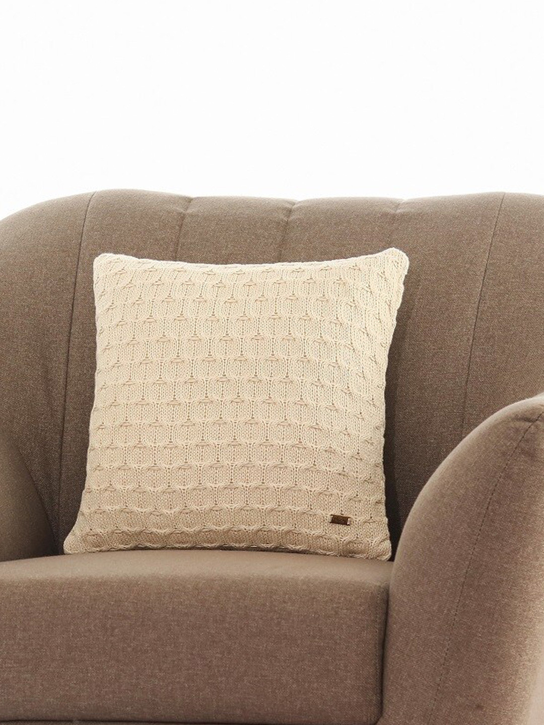 Pluchi Off White Cotton Square Cushion Cover