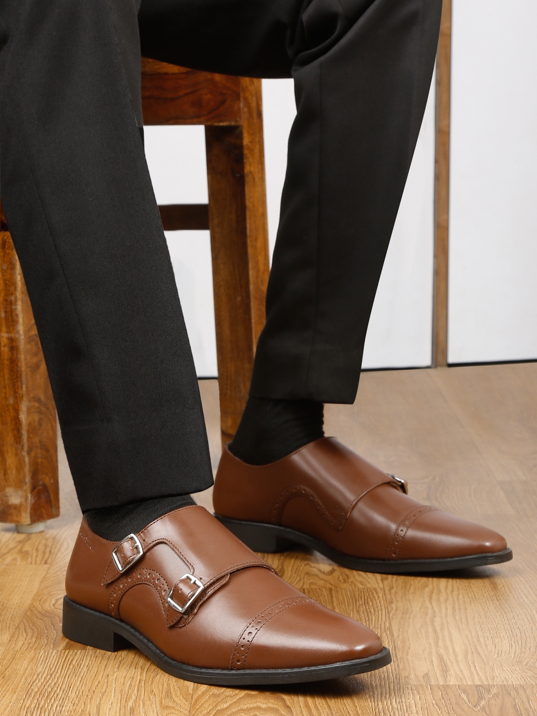 Buy LOUIS STITCH Men Perforated Leather Formal Monk Shoes Formal