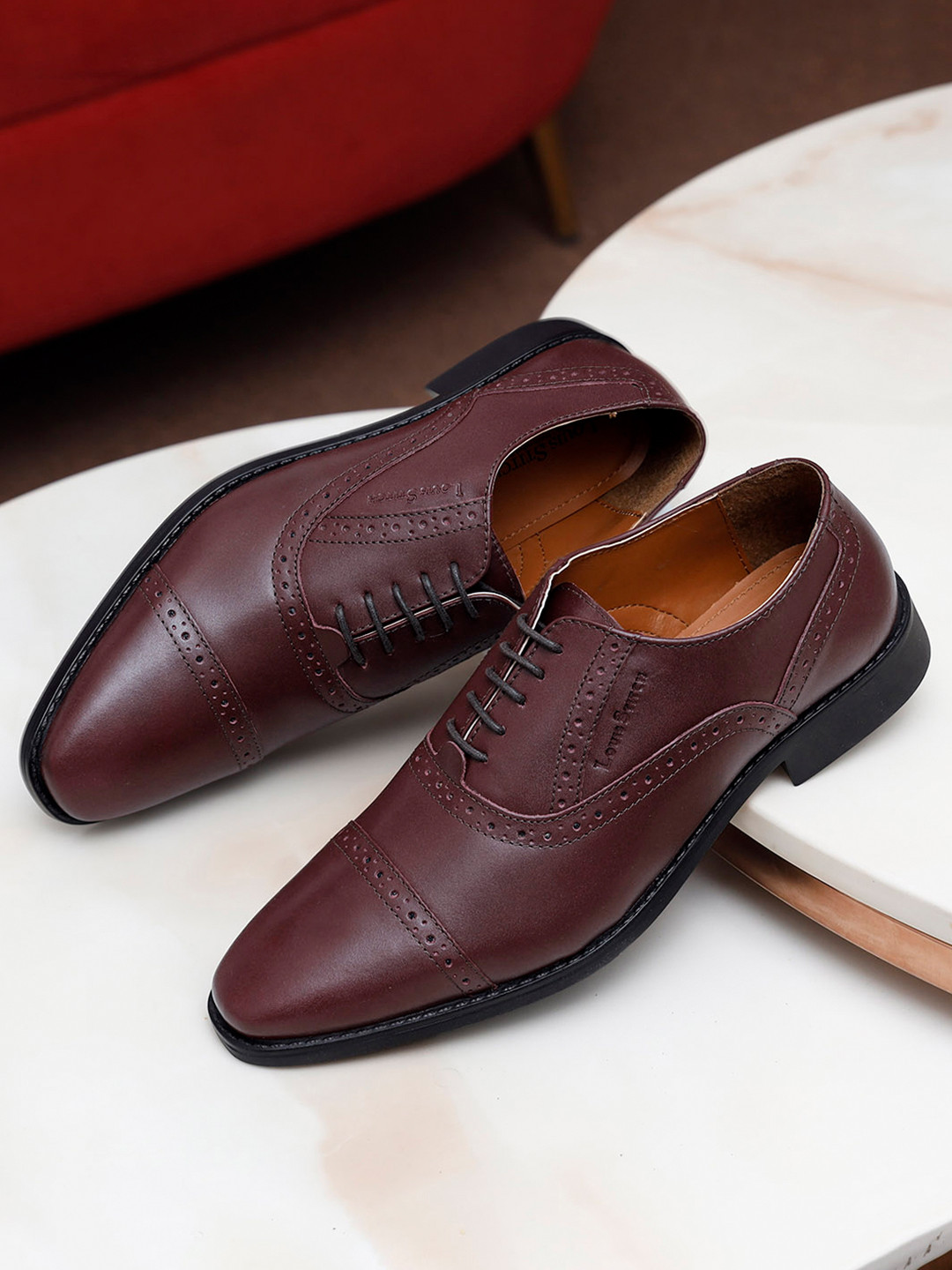 LOUIS STITCH Men Rosewood Premium Italian Leather Formal Oxford Shoes