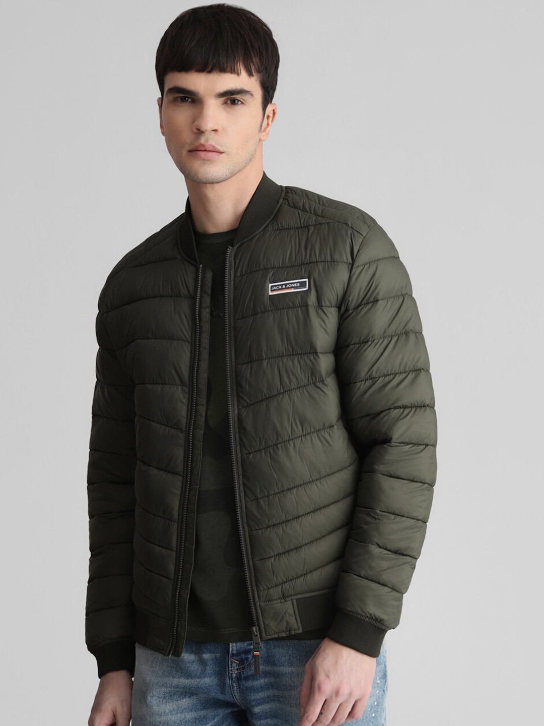 Jack & Jones Solid Nylon Casual Puffer Jacket