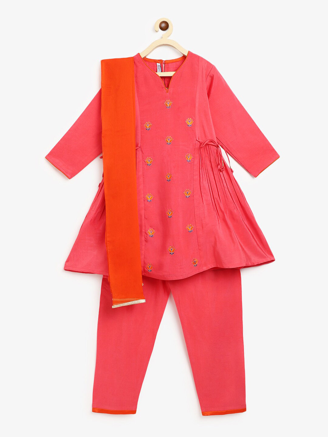 Campana Girls Ethnic Motifs Embroidered V-Neck Kurta with Trousers & With Dupatta