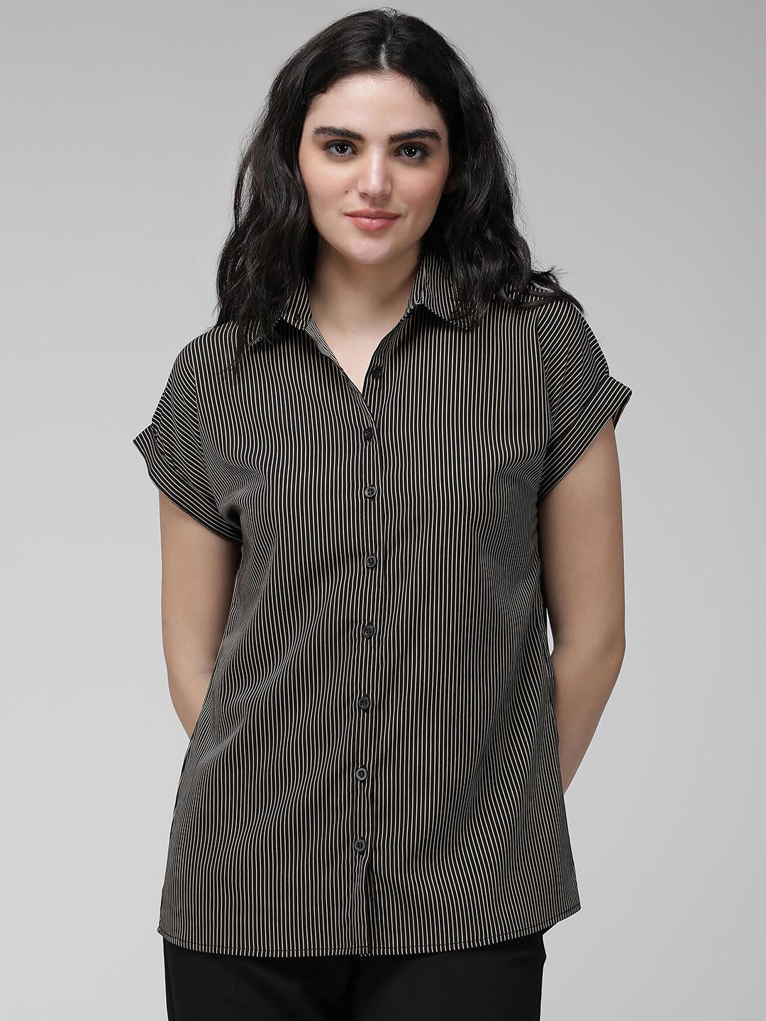 IDK Striped Extended Sleeves Shirt Style Top