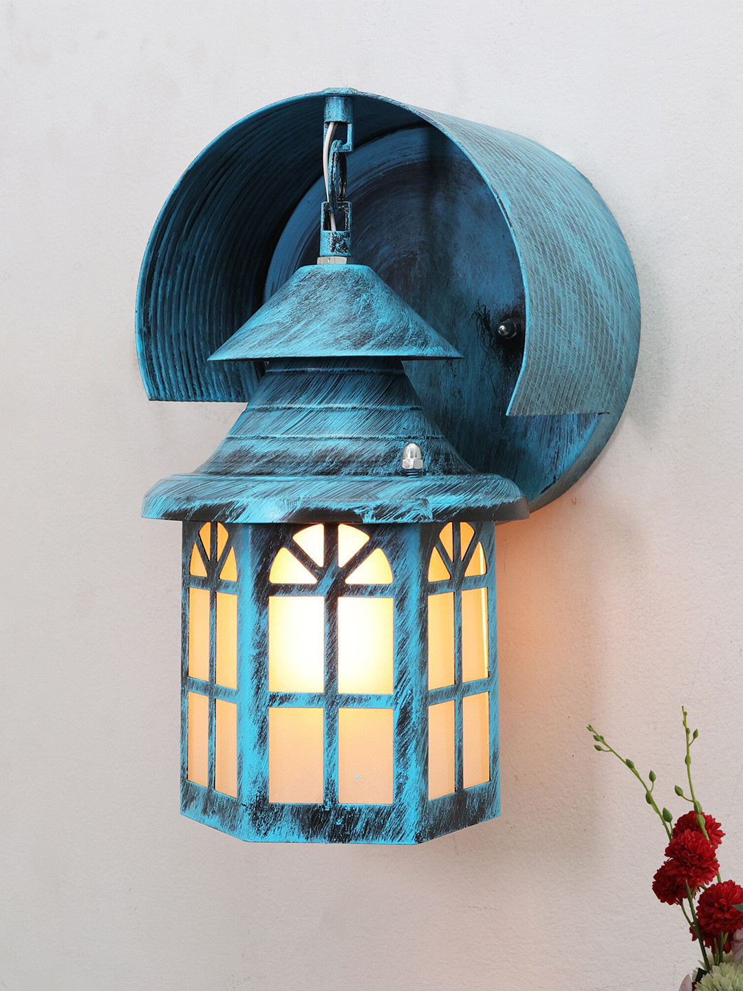 Homesake Blue Printed House-Shaped Metal Wall Lamps