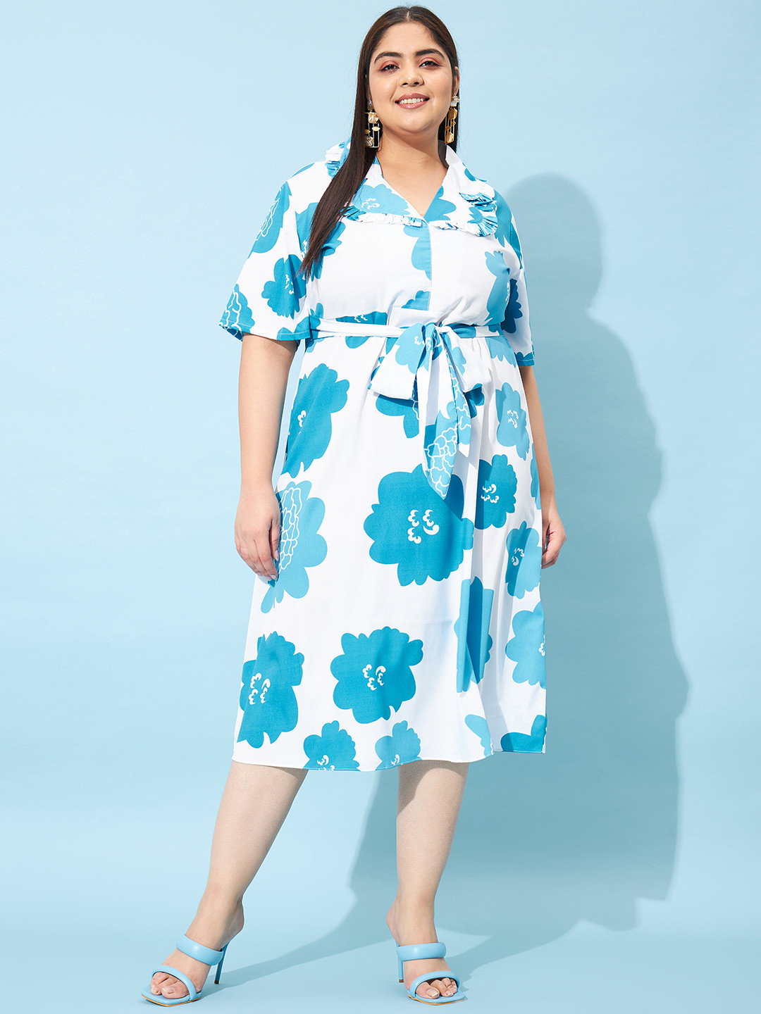 Athena Ample Plus Size Floral Printed Tie-Up Detailed Fit & Flare Midi Dress