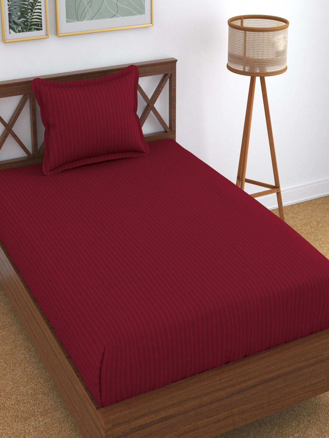 Homefab India Maroon Cotton 180 TC Single Fine 2 Bedsheet with 2 Pillow Covers-89 x 57 inches