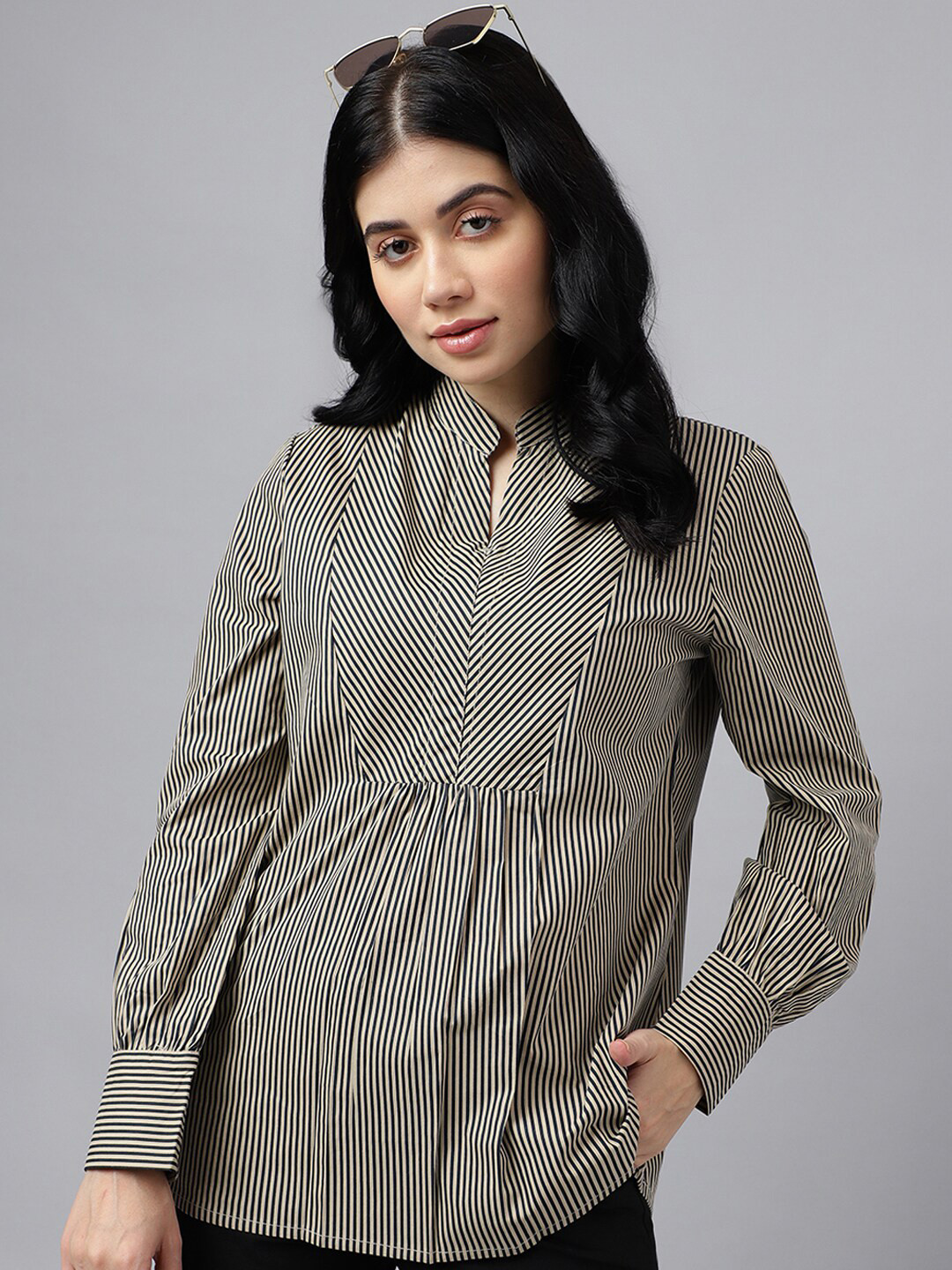Hancock Women Candy Striped Pure Cotton Regular Fit Formal Top