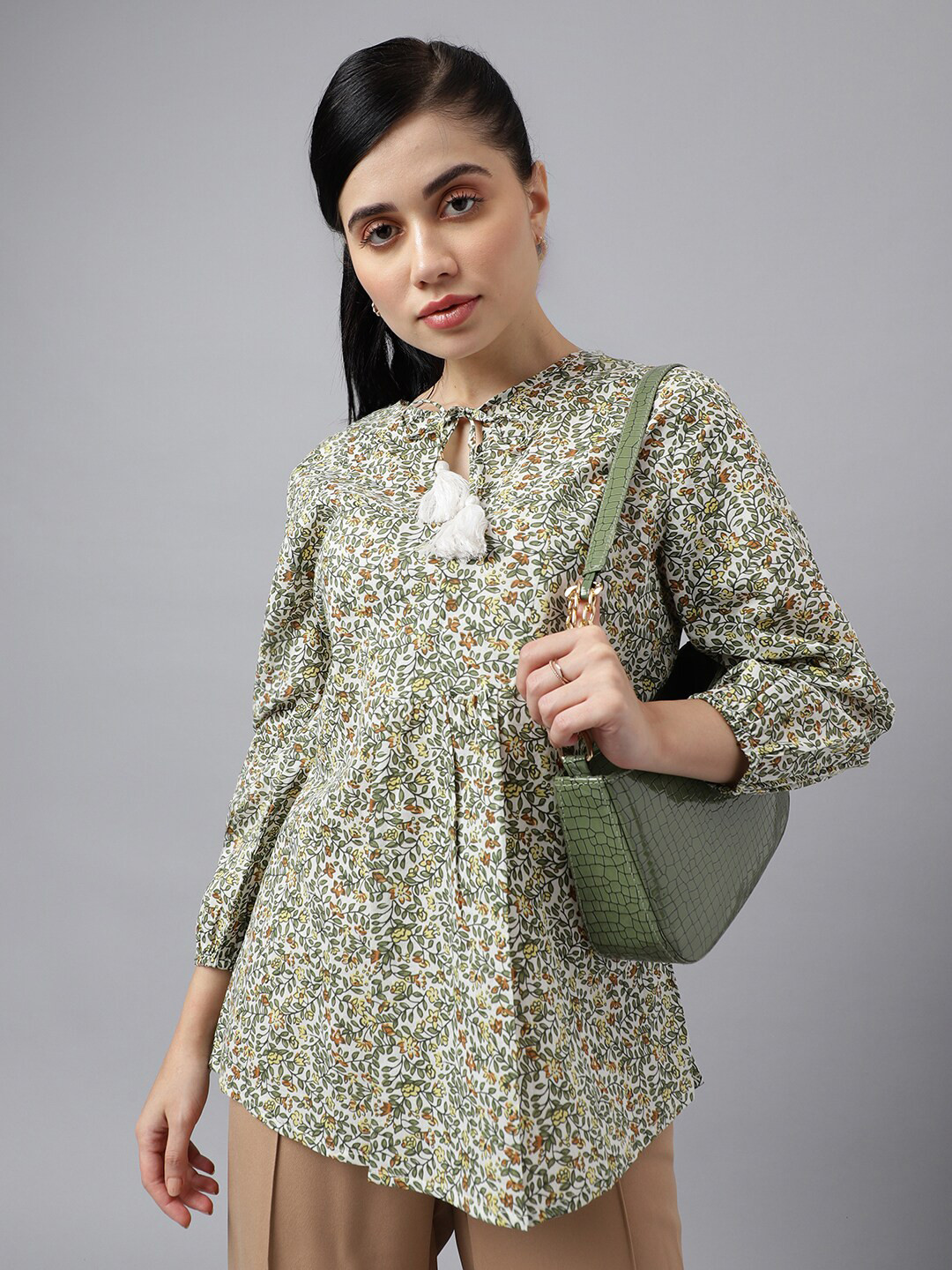Hancock Floral Printed Tie-Up Neck Cotton Top