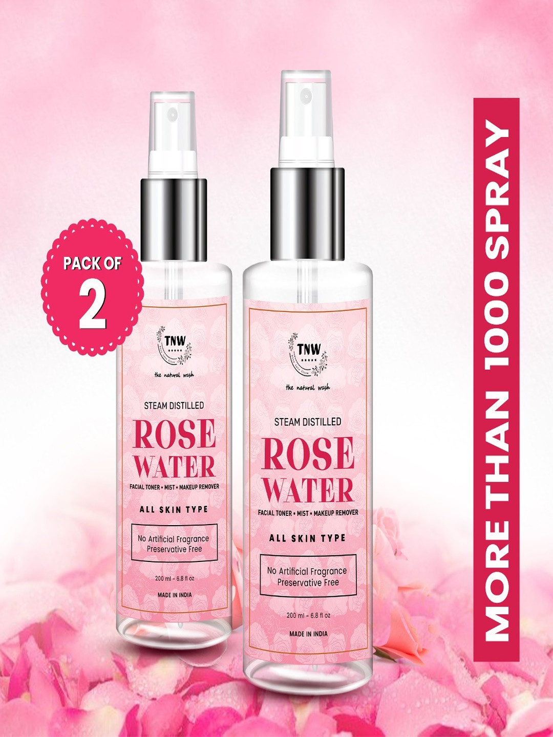 TNW the natural wash Set of 2 Steam Distilled Rose Water 200 ml