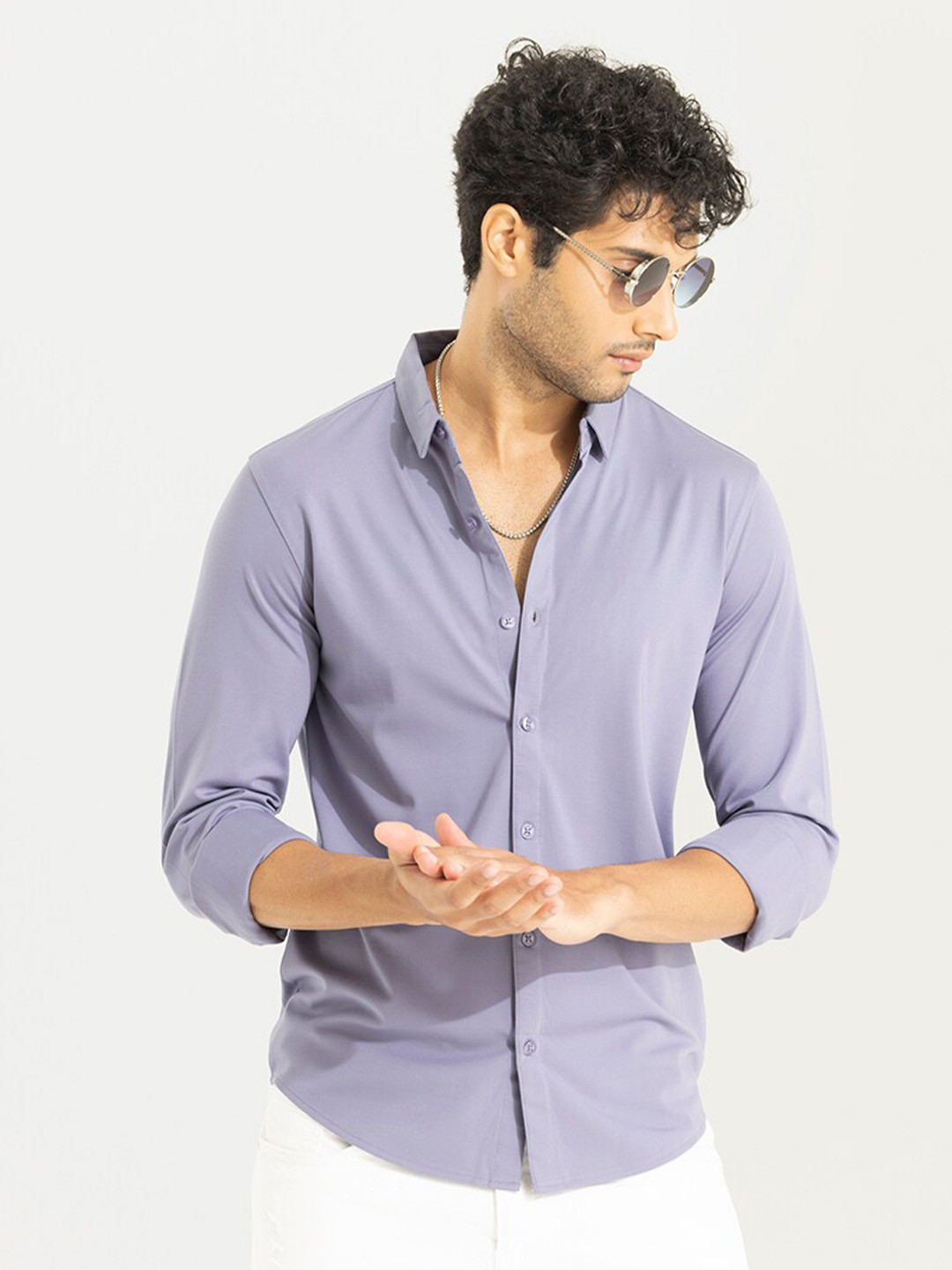Snitch Lavender Classic Slim Fit Cotton Casual Shirt