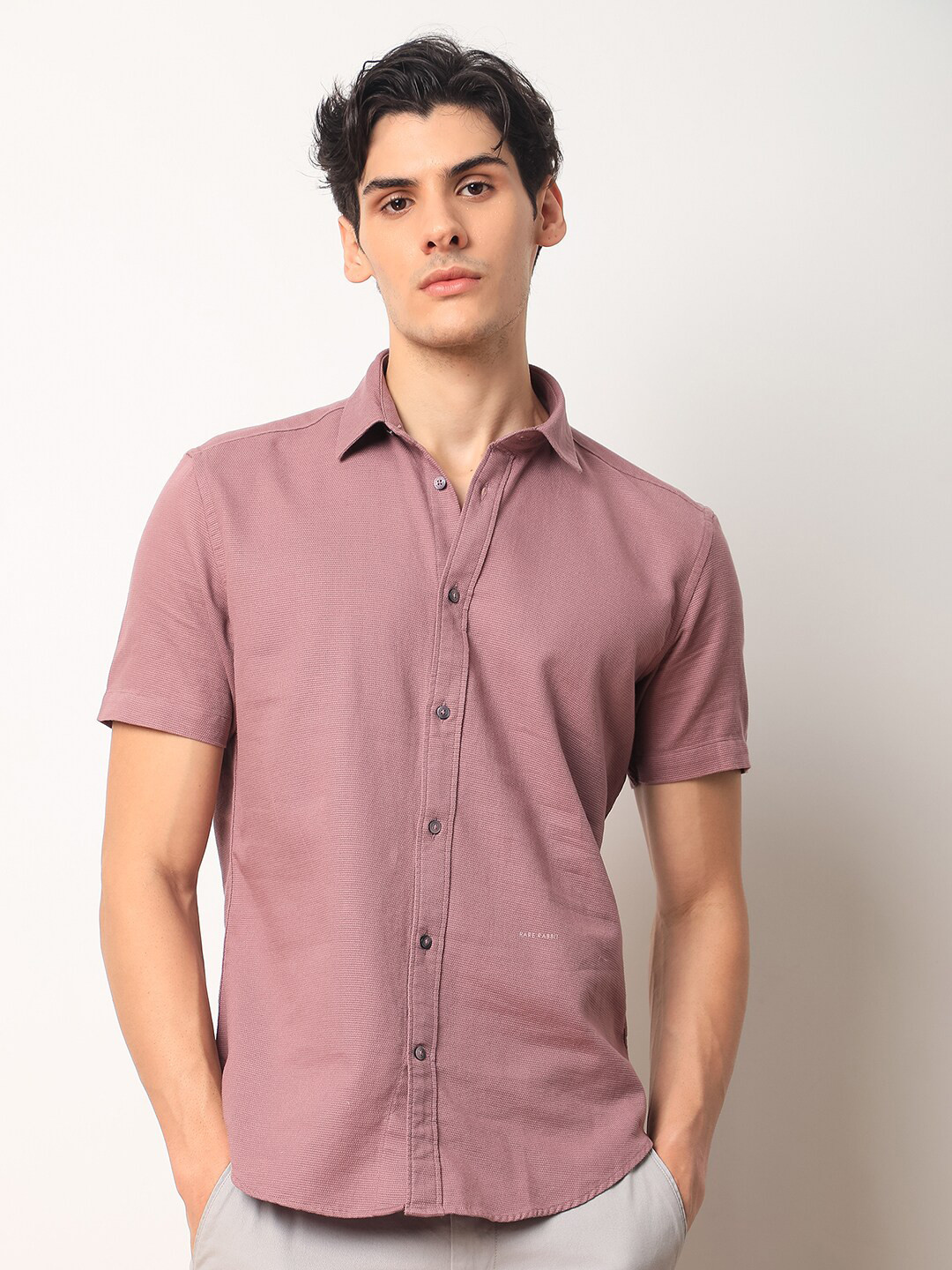 RARE RABBIT Men Rissa Textured Slim Fit Cotton Shirt