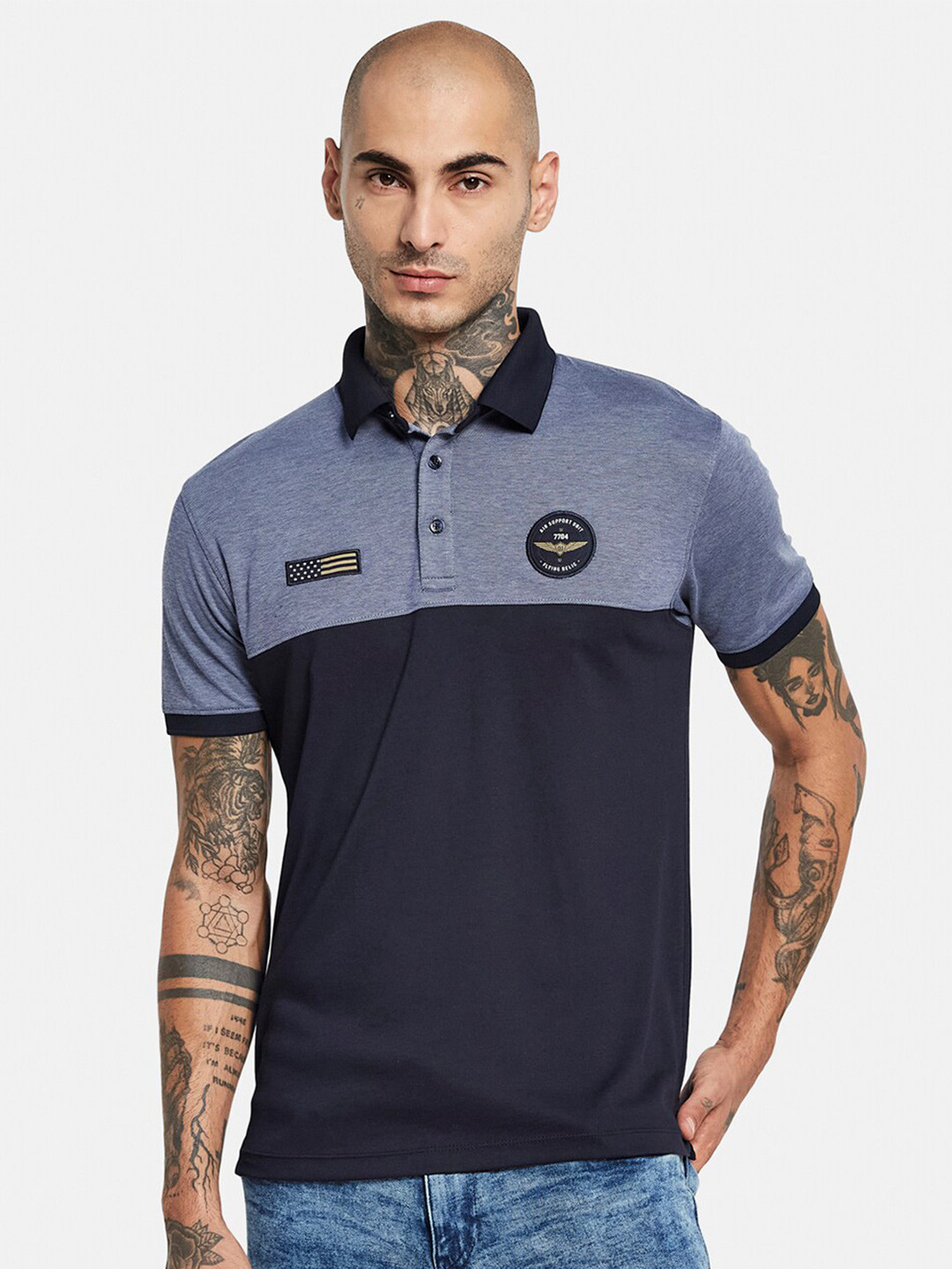 Octave Colourblocked Polo Collar Cotton T-shirt