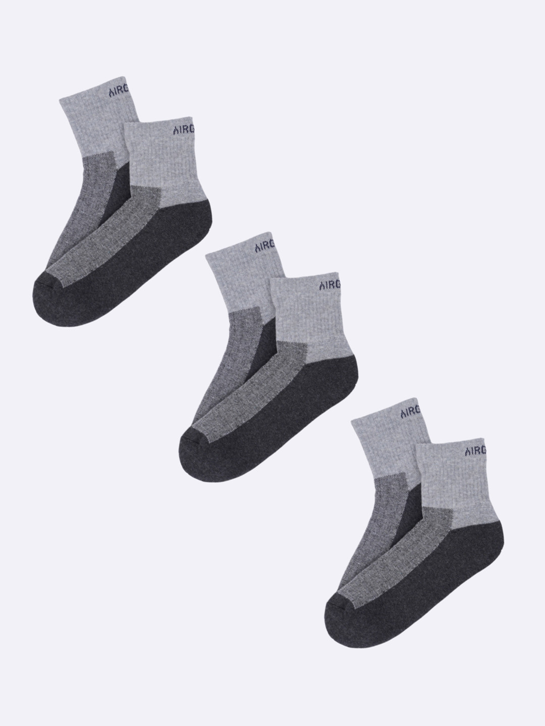 AIR GARB Pack of 3 Grey Color High Ankle Pure Cotton Breathable Socks