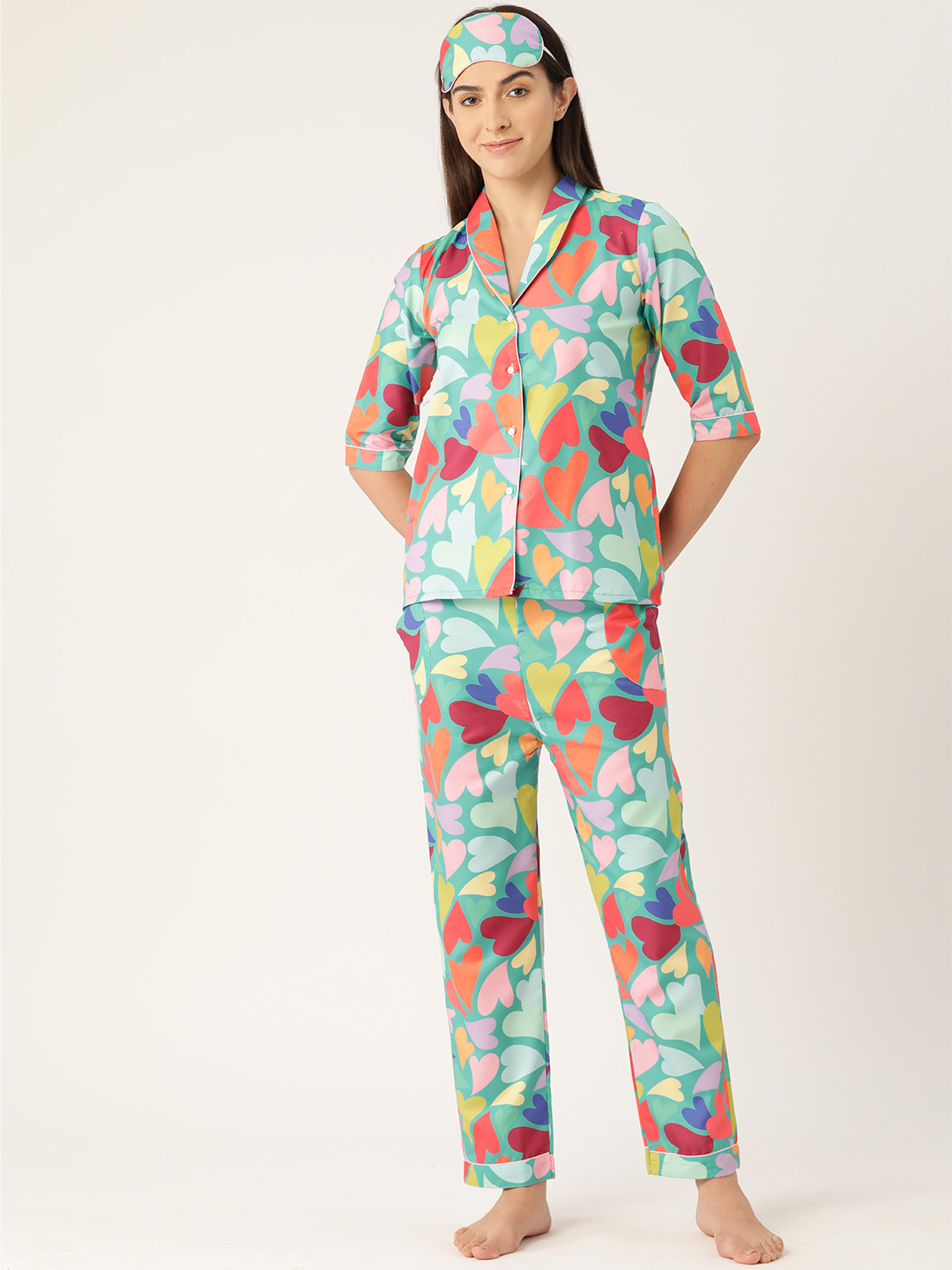 bedgasm Women Abstract Printed Night suit with Eye Mask