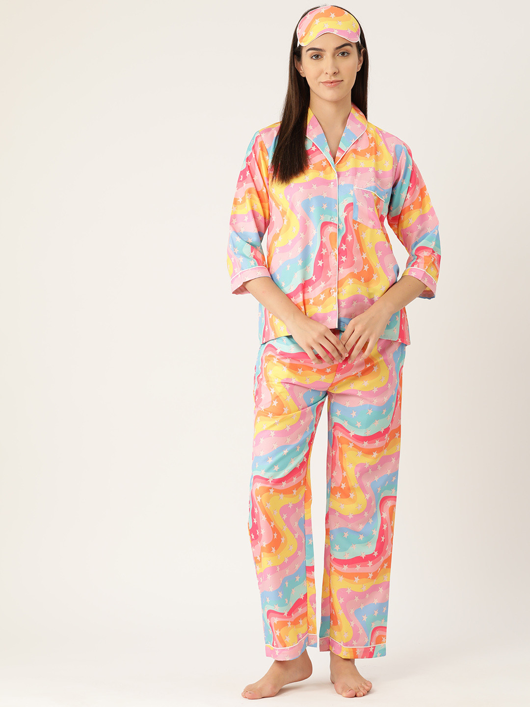 bedgasm Women Conversational Printed Night suit with Eye Mask