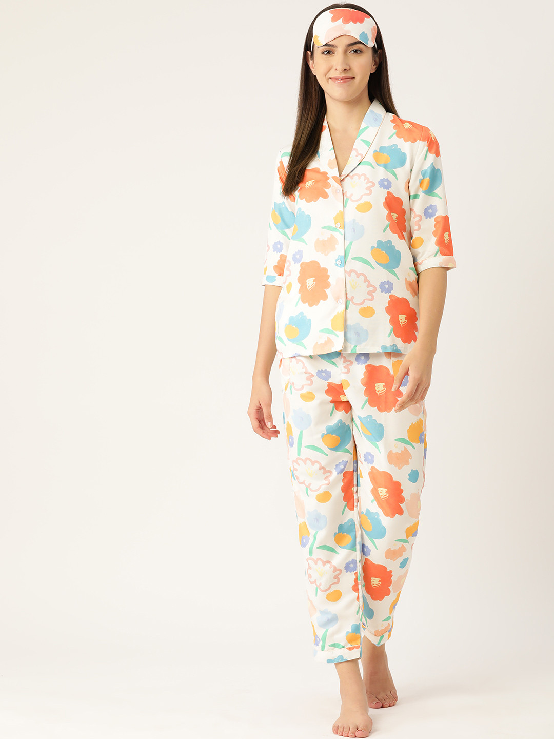 bedgasm Women Abstract Printed Night suit with Eye Mask