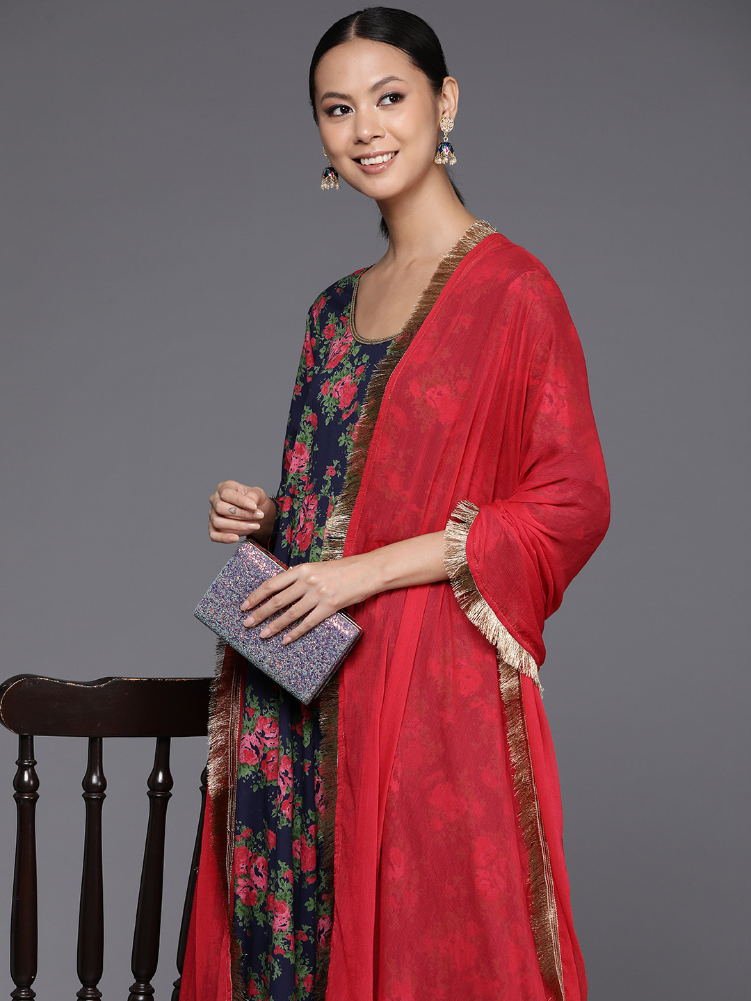 Varanga Floral Printed Anarkali Kurta With Dupatta