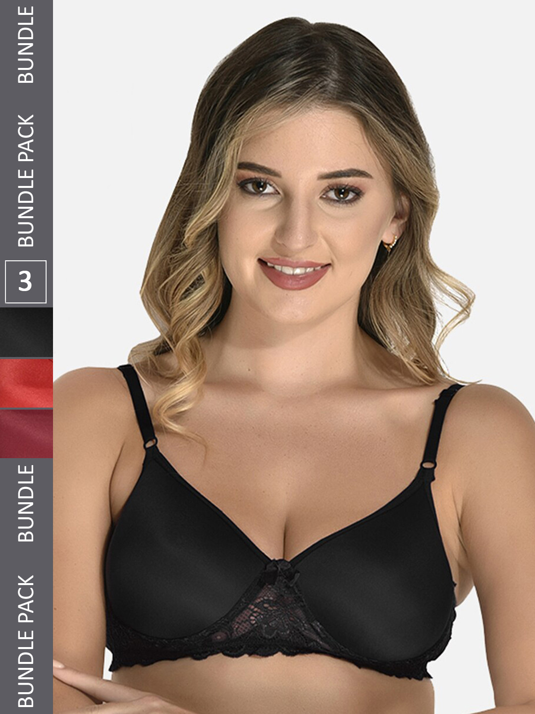 StyFund Pack Of 3 Full Coverage Lightly Padded Lace All Day Comfort Bra