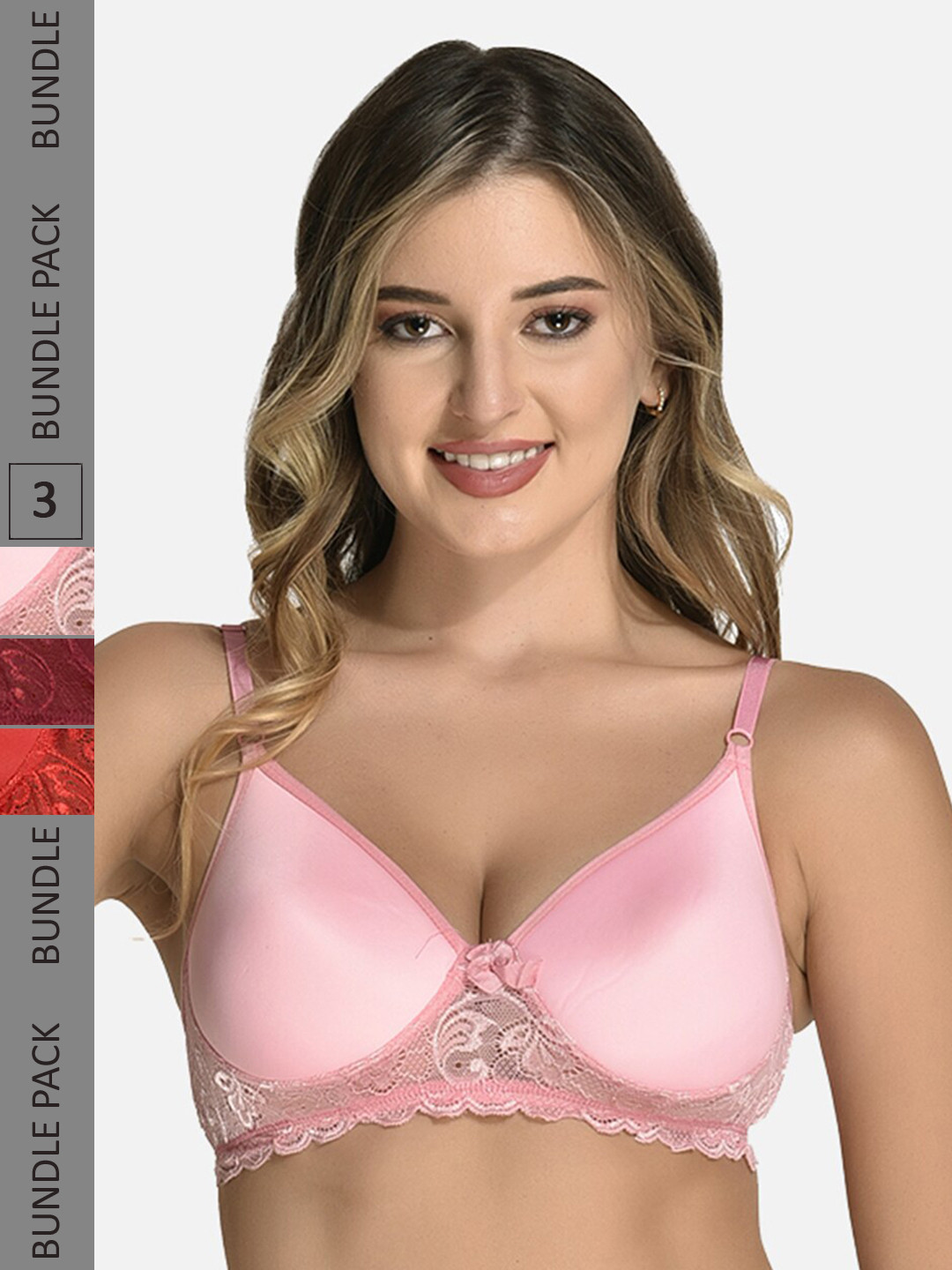 StyFun Pack Of 3 Floral Lace Full Coverage Lightly Padded Non-Wired Everyday Bra
