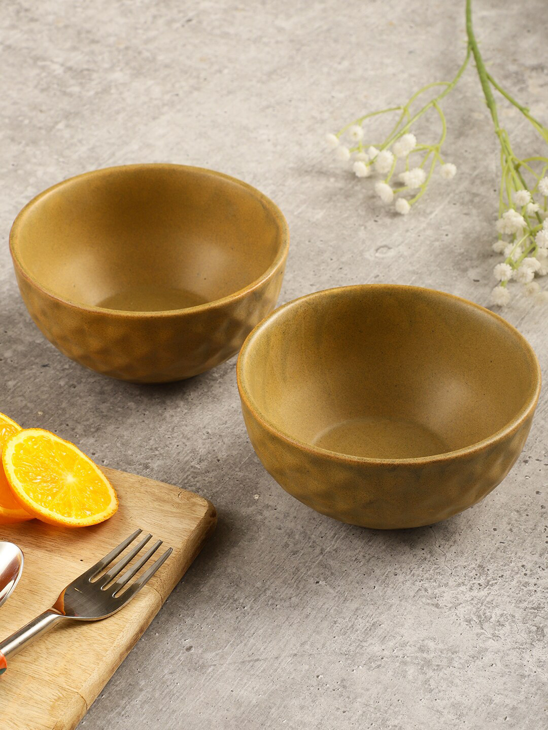 MIAH Decor 2-Pcs Brown Diamond Cut Ceramic Serving Bowls