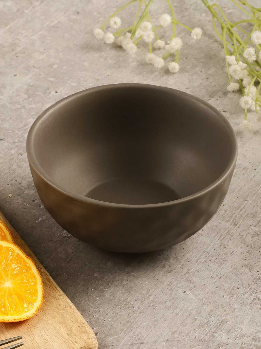 MIAH Decor Brown Textured Diamond Cut Design Ceramic Bowl