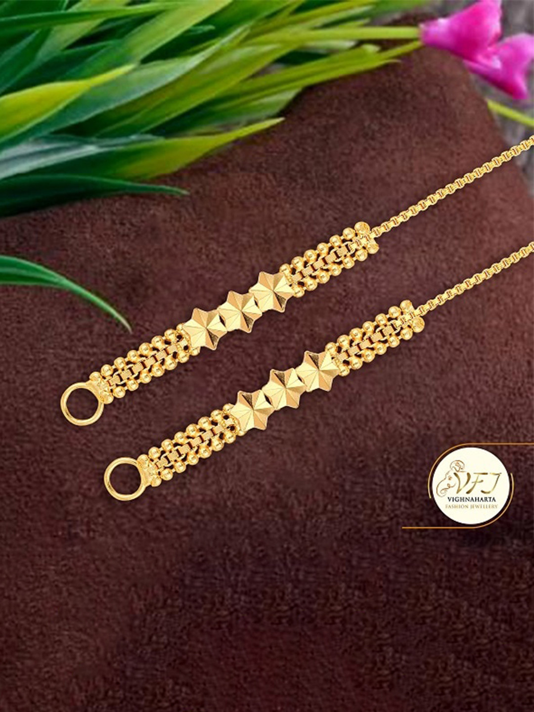 Vighnaharta Set Of 2 Gold-Plated Classic Ear Chains