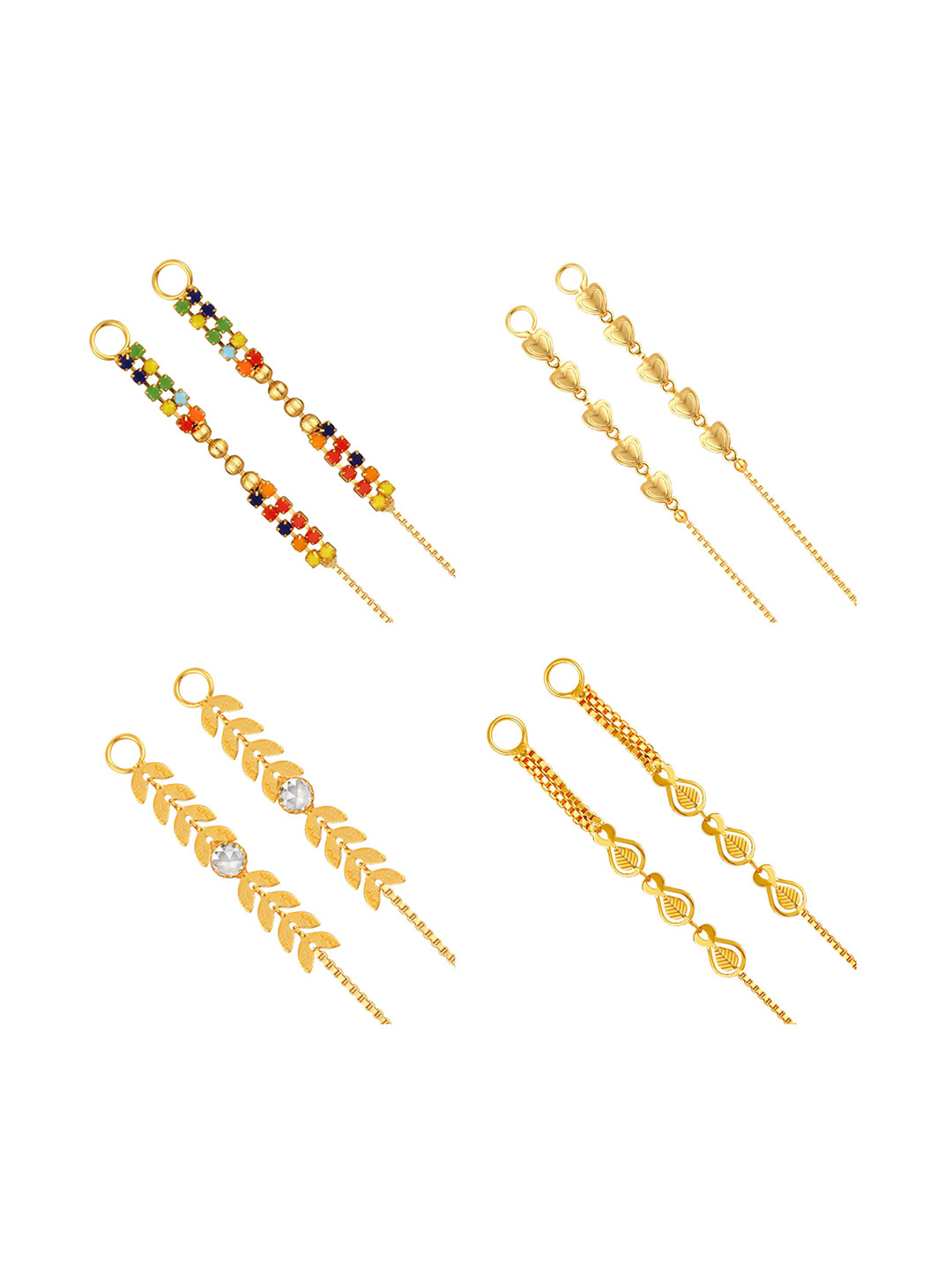 Vighnaharta Set Of 4 Gold-Plated Stone Studded Ear Cuff Earrings