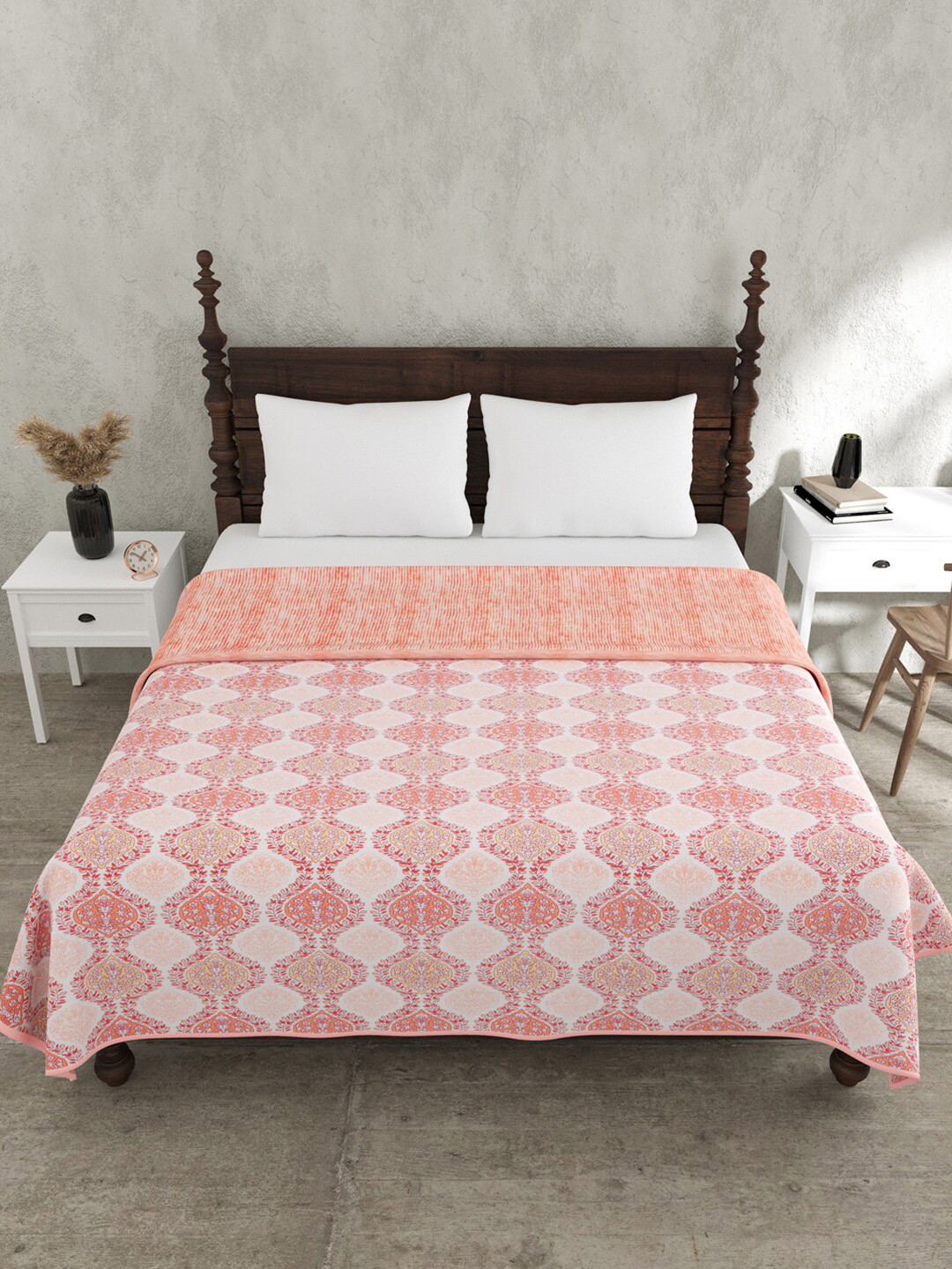 JAIPUR FABRIC Wavy Peach-Coloured Geometric Cotton Mild Winter 120 GSM Double Bed Dohar