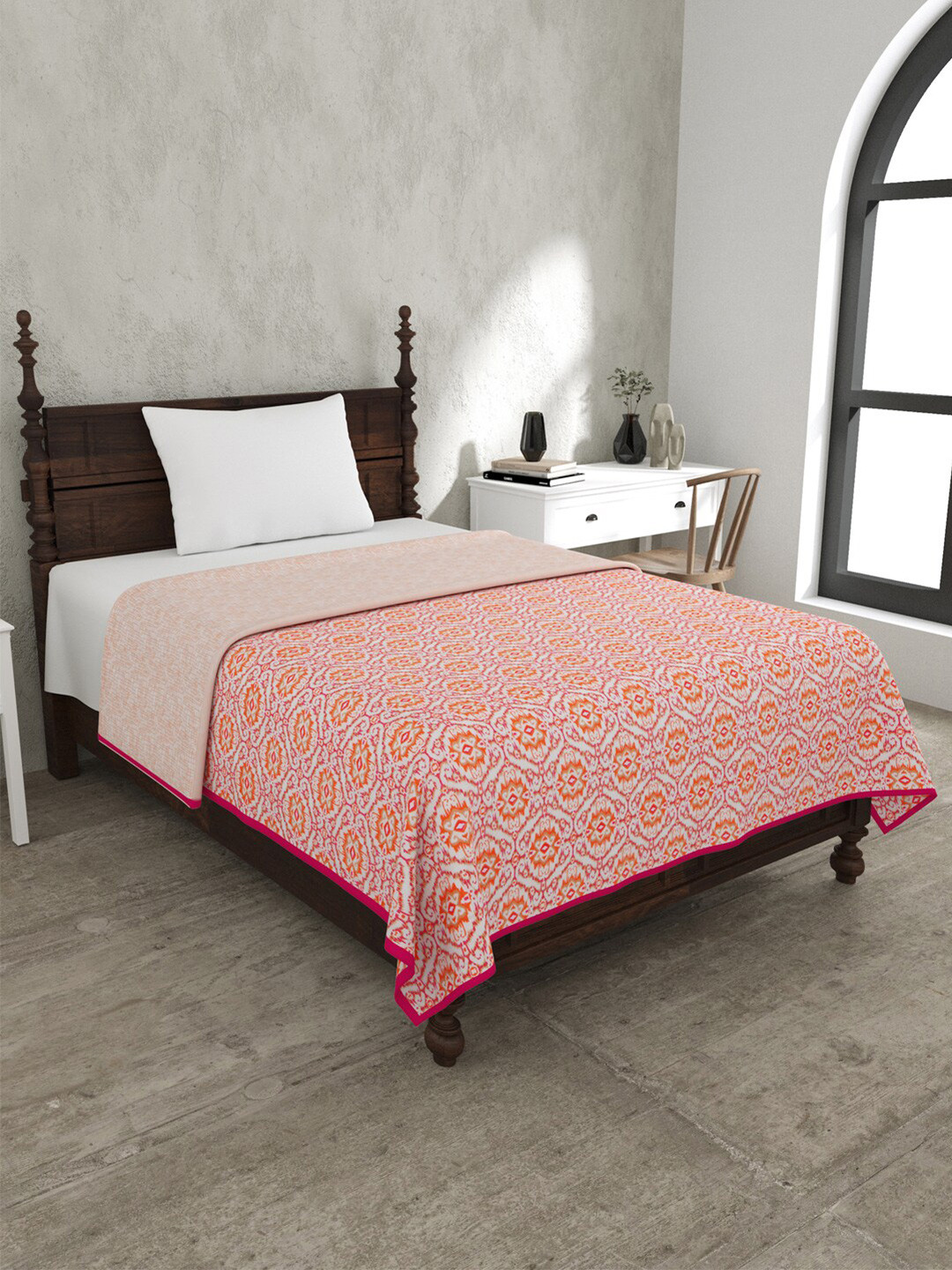 JAIPUR FABRIC The Illusion Pink Ethnic Motifs Mild Winter 120GSM Cotton Single Bed Blanket