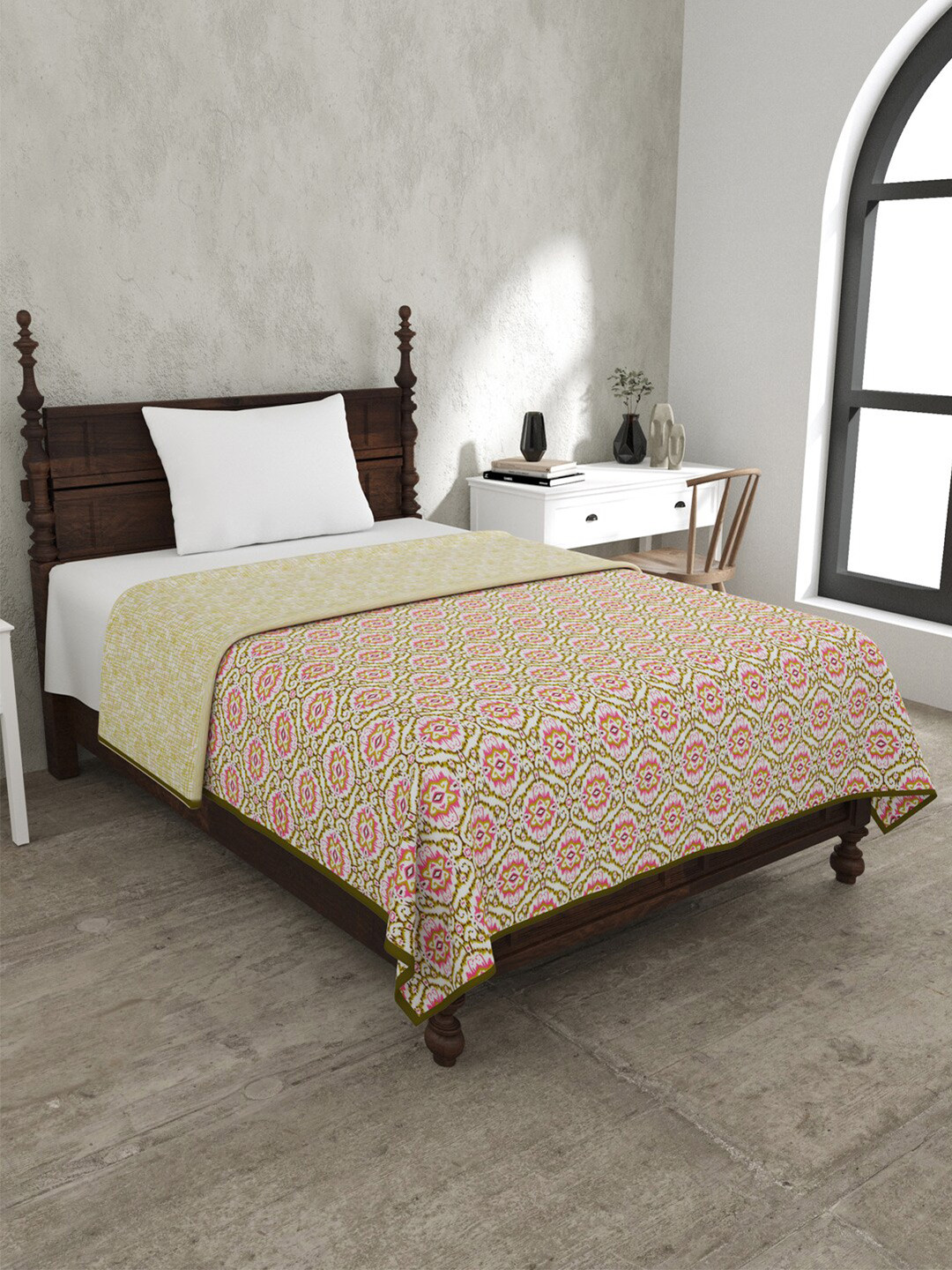 JAIPUR FABRIC The Illusion Green & Pink Mild Winter 120 GSM Cotton Single Bed Dohar