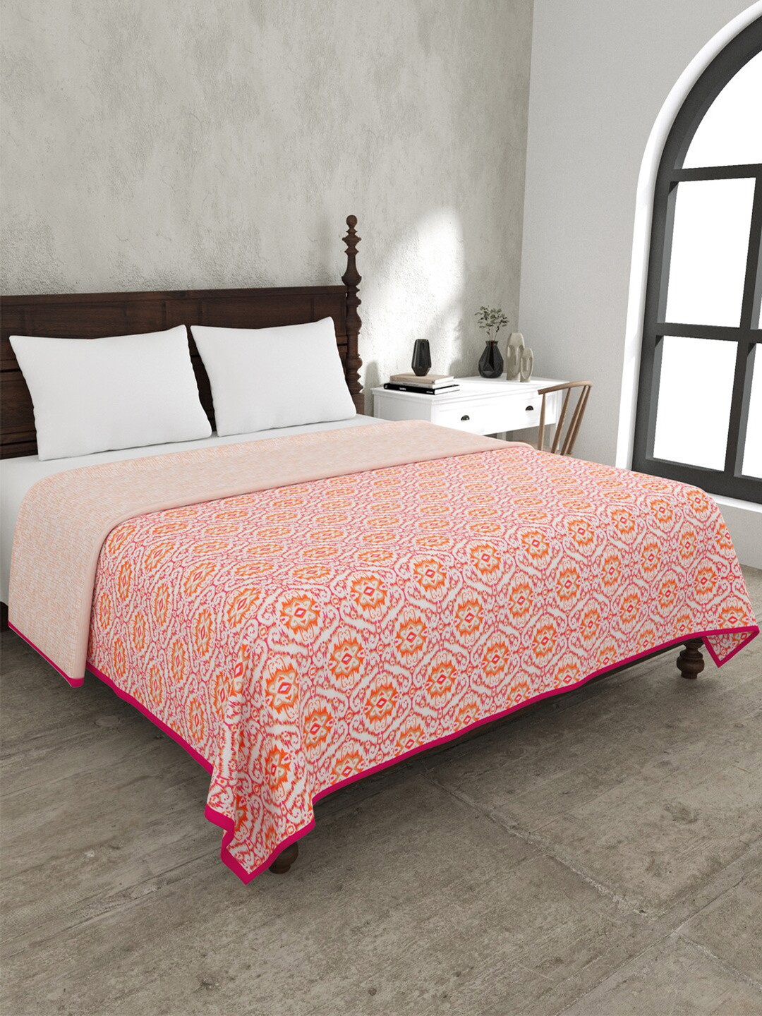 JAIPUR FABRIC The Illusion Pink & White Floral Mild Winter 120 GSM Cotton Double Bed Dohar