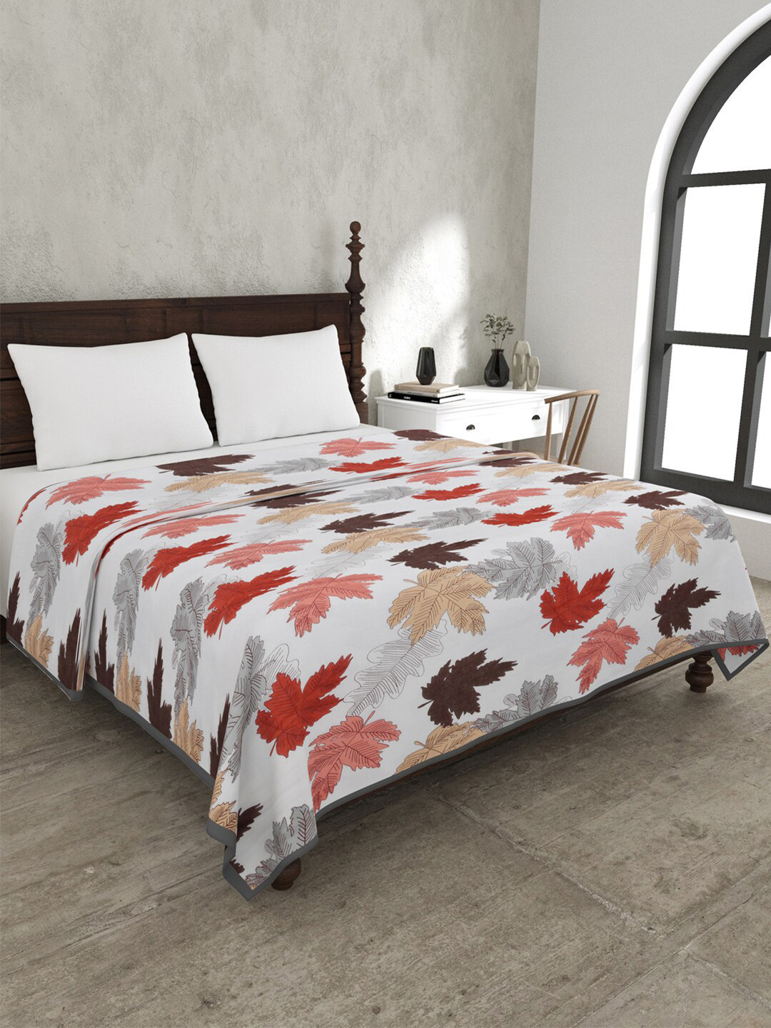 JAIPUR FABRIC Maple Leaf Red & White Mild Winter 120 GSM Cotton Double Bed Dohar