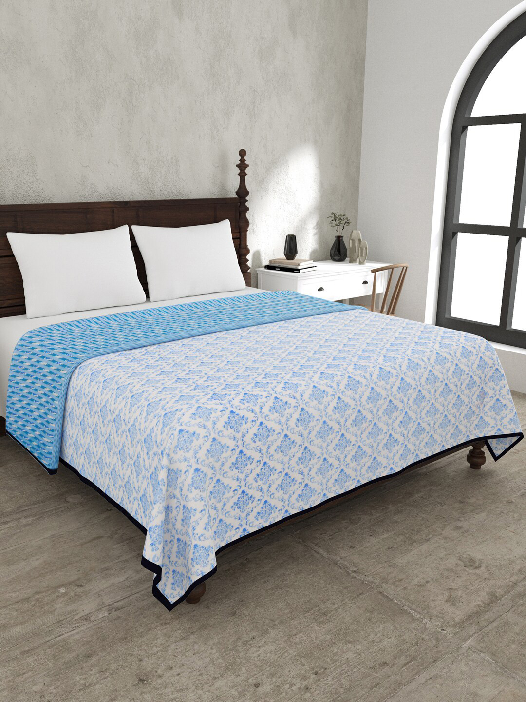 JAIPUR FABRIC Ethnic Royal Blue Printed Mild Winter 120 GSM Cotton Double Bed Dohar