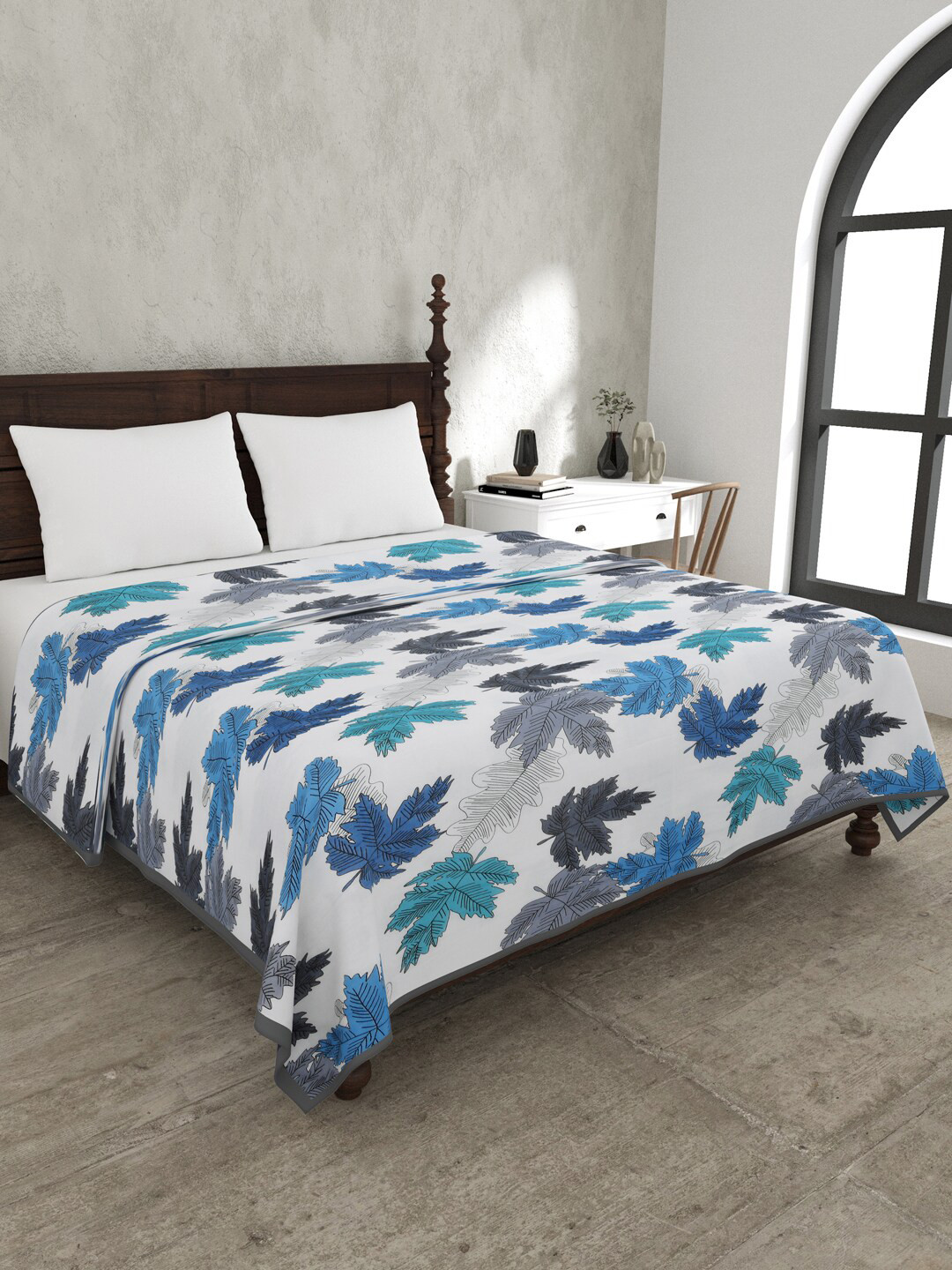 JAIPUR FABRIC Maple Leaf White & Blue Mild Winter 120 GSM Cotton Double Bed Dohar
