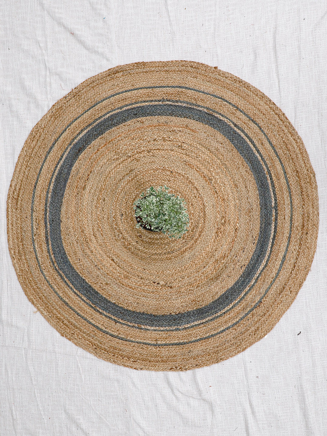 Art Avenue REED Beige & Grey Self-Designed Jute Round Carpet