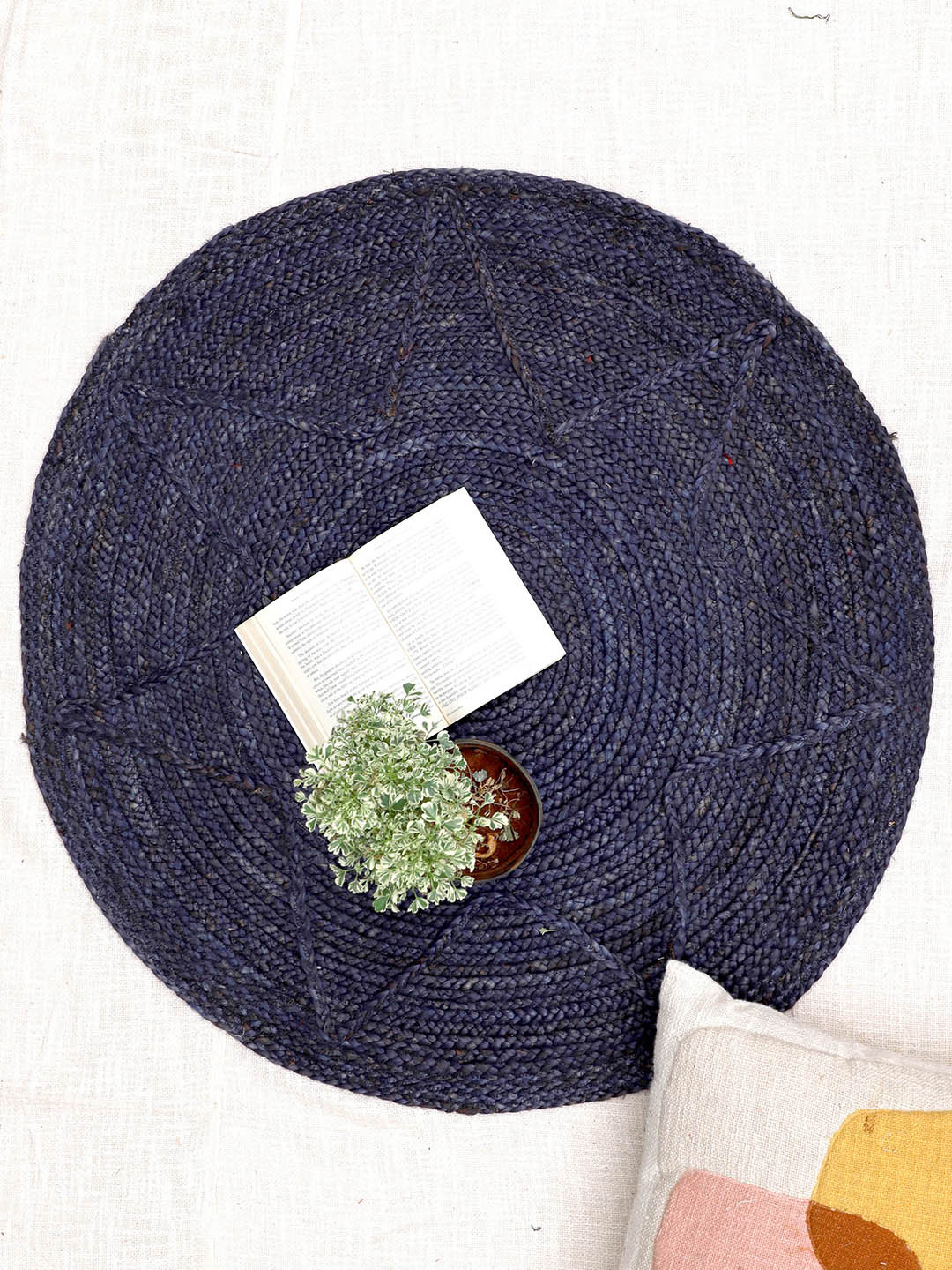 Art Avenue Star Blue Self-Designed Jute Round Carpet