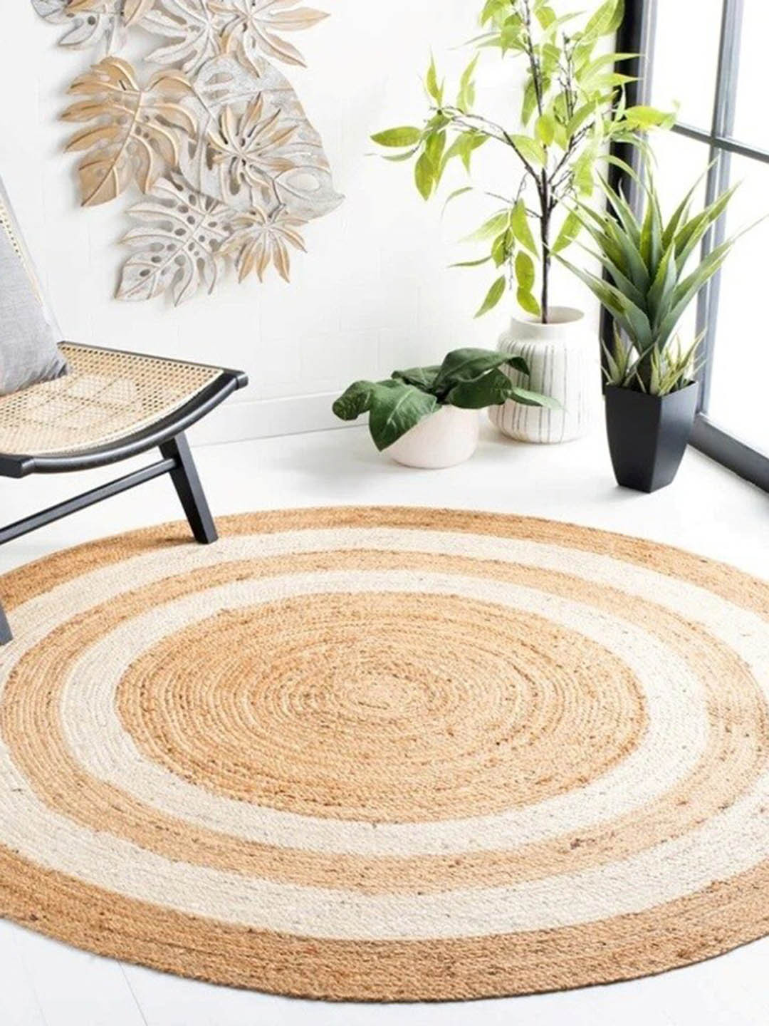 Art Avenue Raymonde Brown & White Woven Design Round Jute Rug
