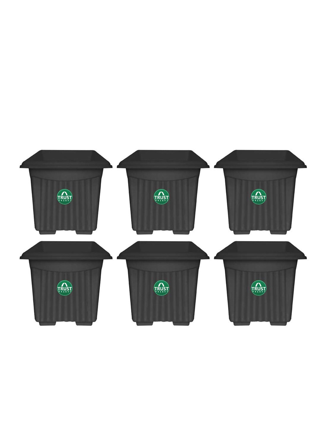 TRUSTBASKET Black 6-Pieces UV Treated Square Plastic Planters