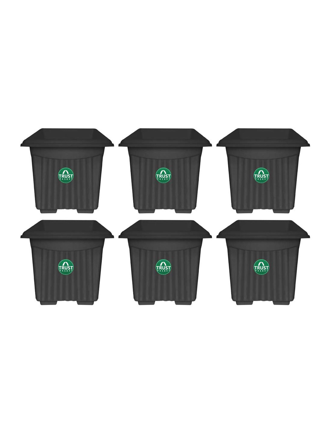 TRUSTBASKET Black 6 Pieces UV Treated Plastic Square Planters
