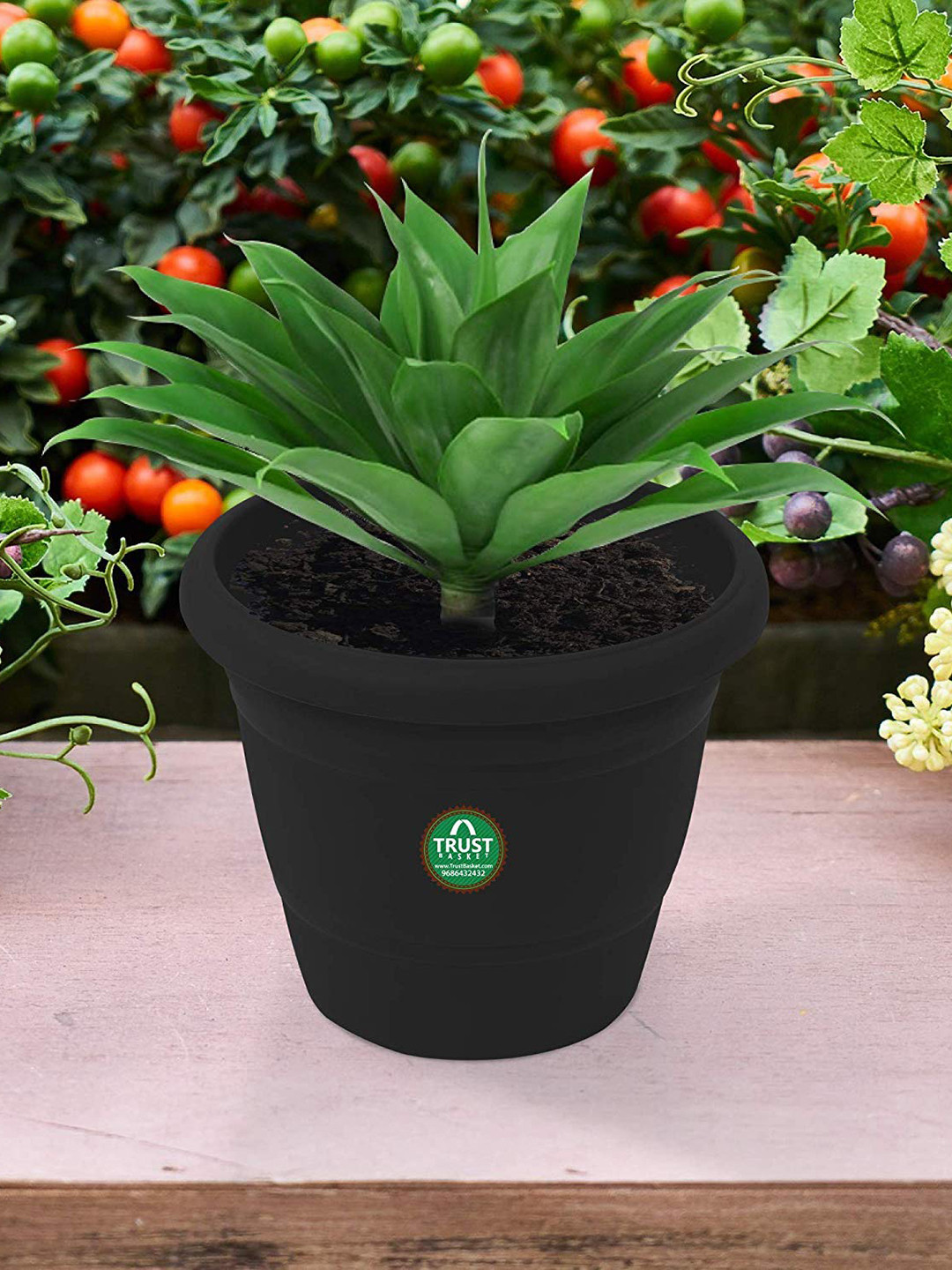 TRUSTBASKET Black 3 Pieces UV Treated Round Plastic Planters