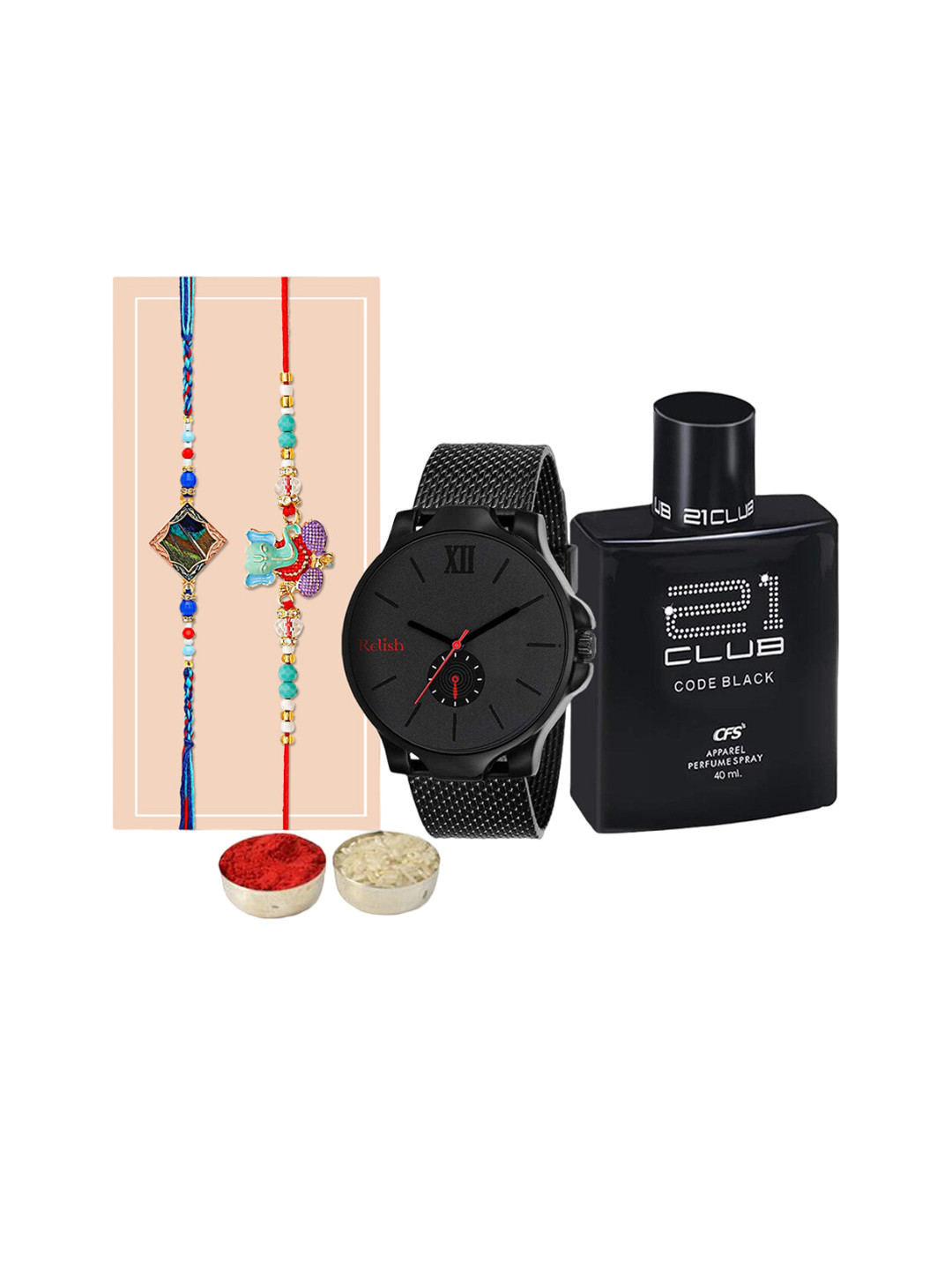 Relish Set Of 2 Rakhi With 1 Watch, 1 perfume & Roli & Chawal