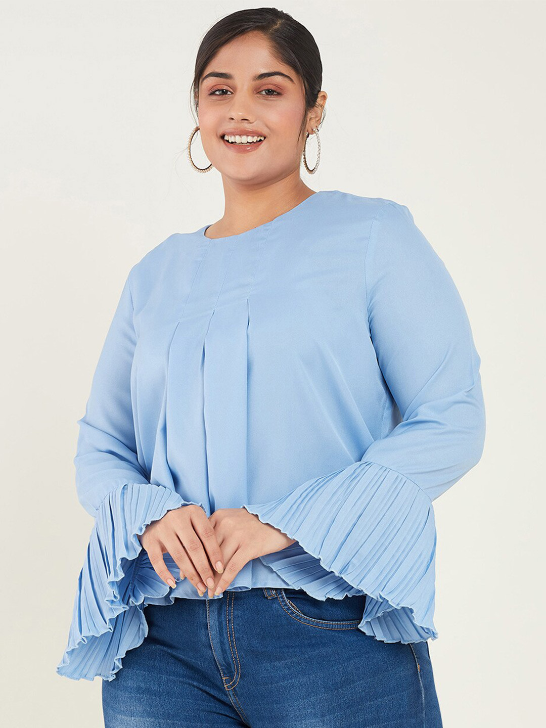 CURVE BY KASSUALLY Plus Size Blue Bell Sleeve A-Line Top