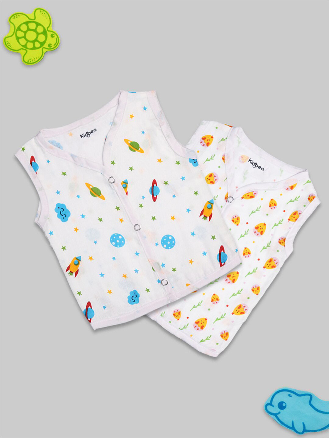 Kidbea Infants Pack Of 2 Printed Pure Bamboo Jhabla Vests