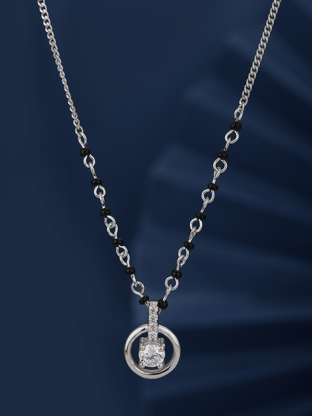 Carlton London Rhodium-Plated Crystals-Studded Mangalsutra