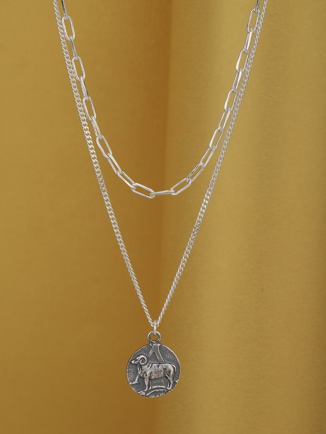 Carlton London Silver-Plated Aries Zodiac CZ Studded Pendant With Chain