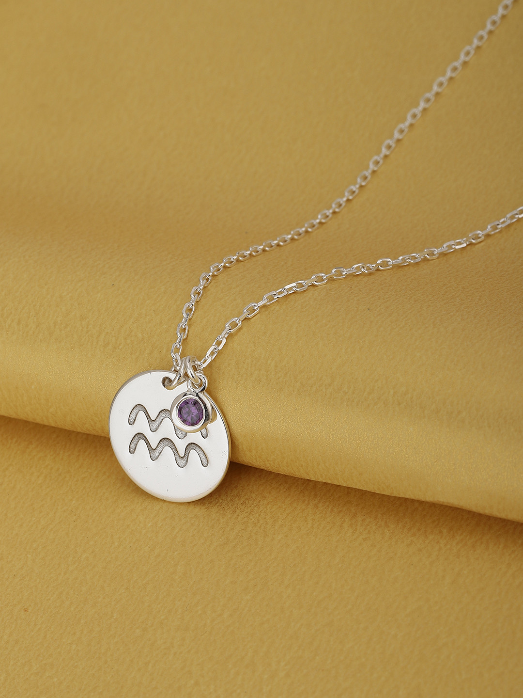 Carlton London Rhodhium-Plated Aquarius Zodiac CZ Studded Pendant With Chain