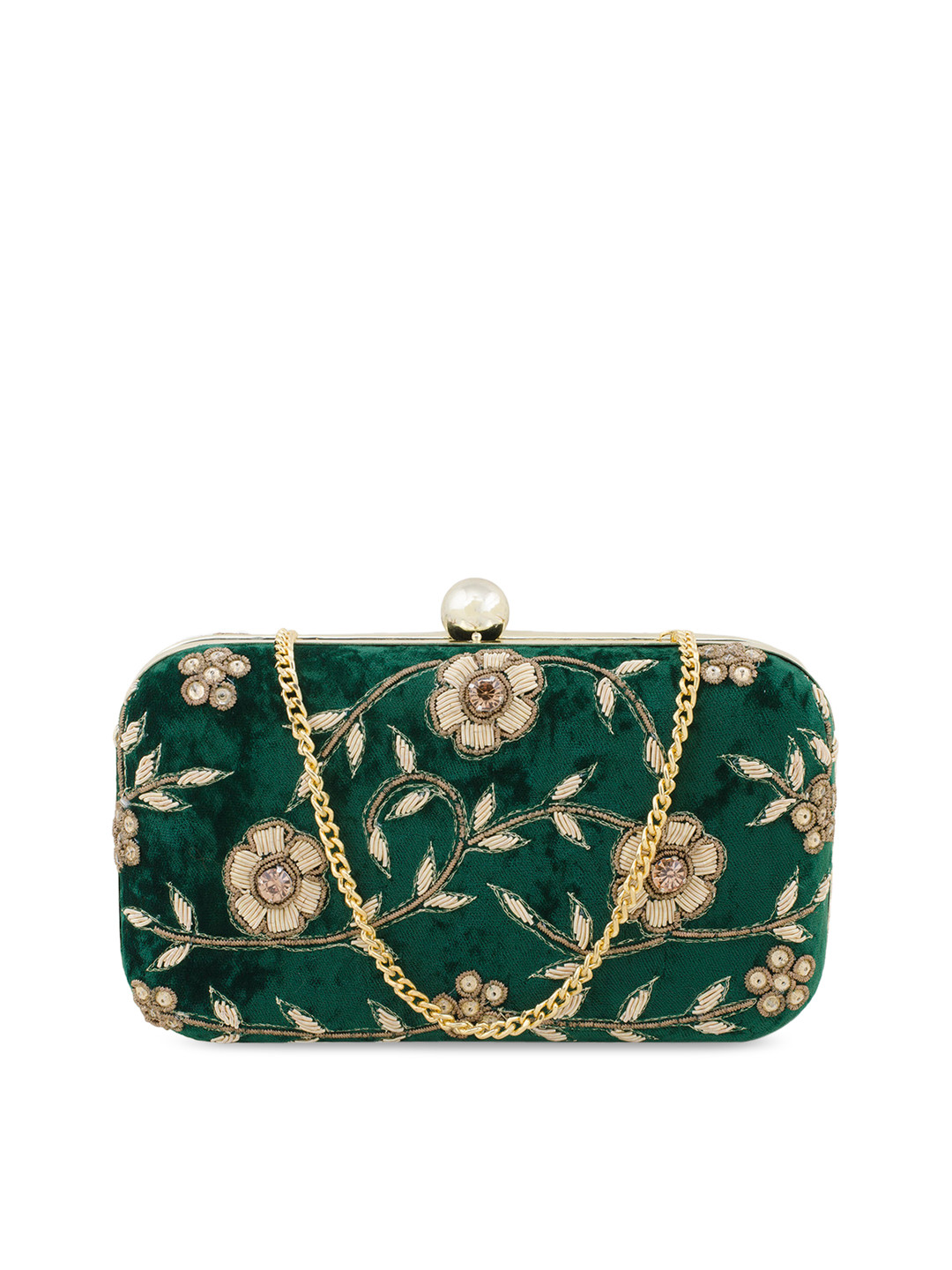 Tarini Nirula Green Embellished Suede Clutch