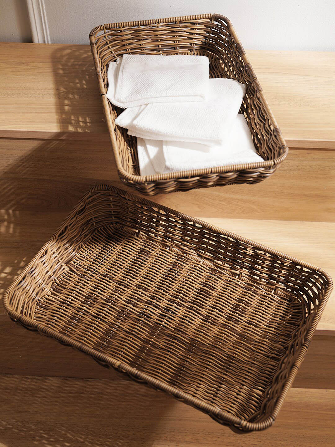 Pure Home and Living 2-Pcs Brown Self Design Wicker Tray