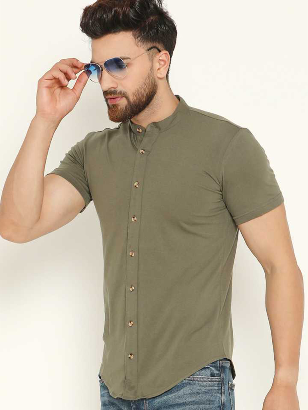 GLITO Comfort Mandarin Collar Cotton Casual Shirt