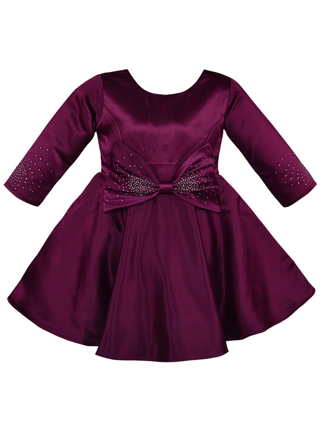 Wish Karo Girls Long Sleeve Bow Detailed Satin Fit & Flare Dress